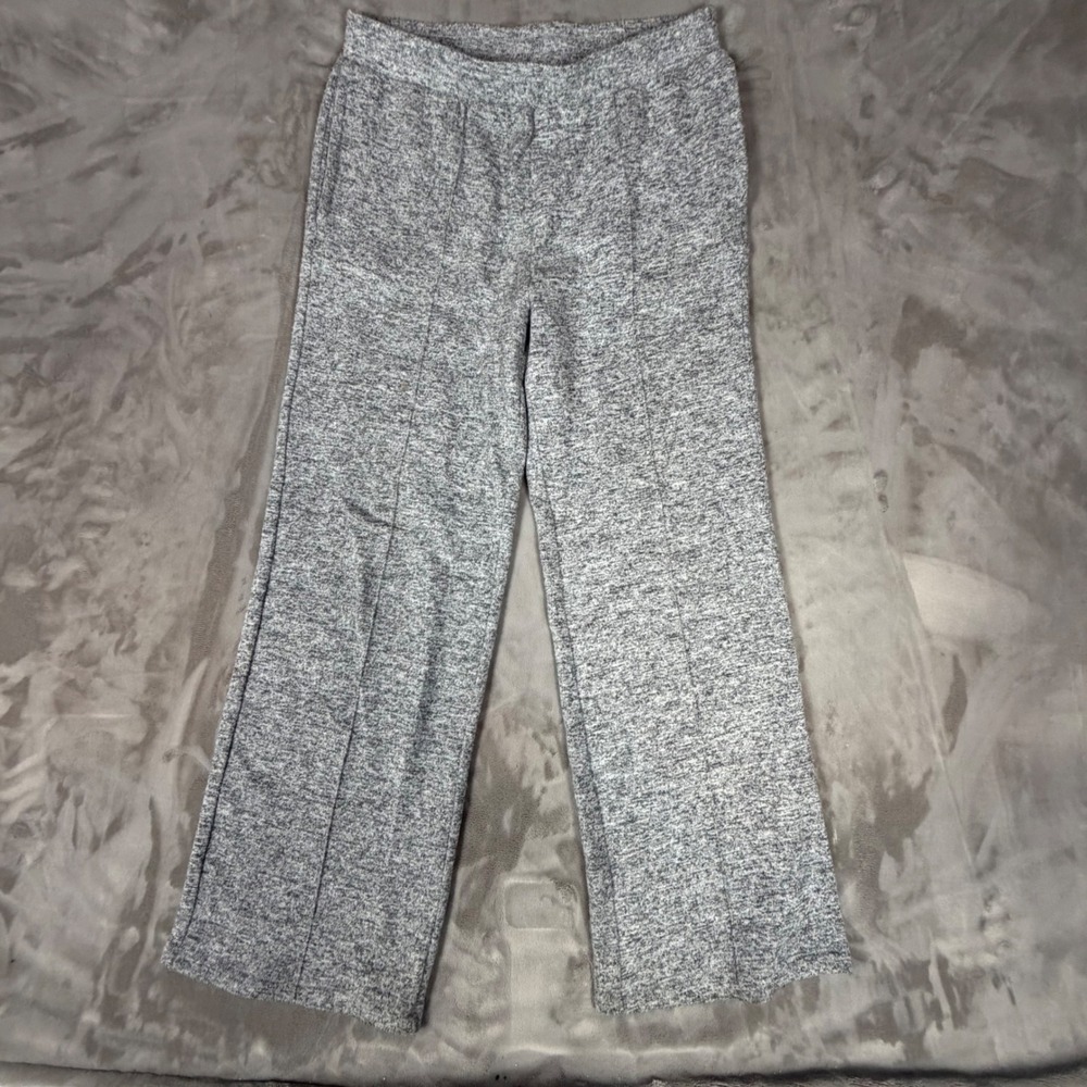 Ruby Rd Grey Marl Knit Wide Leg Pull On Lounge Pants Pintuck Front Womens Small